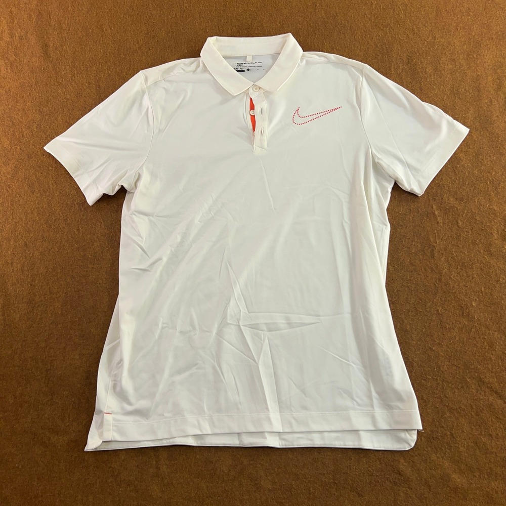 Nike Mens Large Ivory Dri-FIT Dotted Swoosh Short Sleeve Golf Polo Shirt